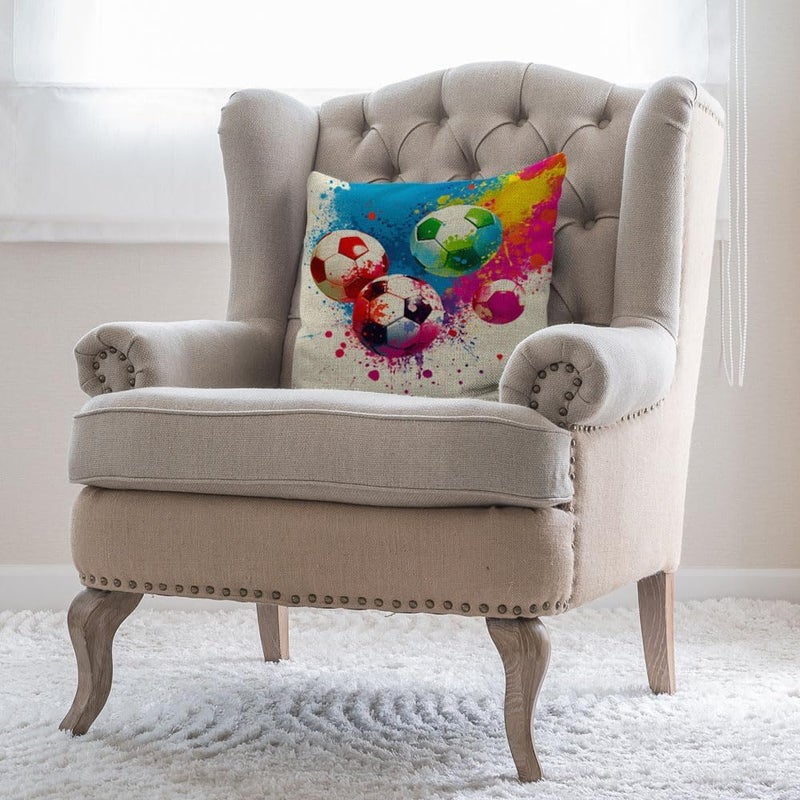 Moslion Football Pillows Decorative Throw Pillow Cover Sports Passion Rainbow Color Soccer Balls Doodle Polka Dot Pillow Case 18x18 Inch Cotton Linen Square Cushion Cover Christmas Sofa Bed - Image 4